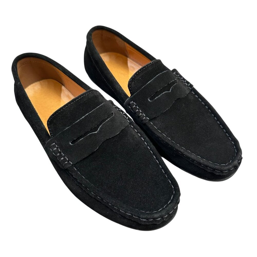 Men's Black Slip-On Loafers - Comfortable Driving Shoes with Rubber Sole - 8.5